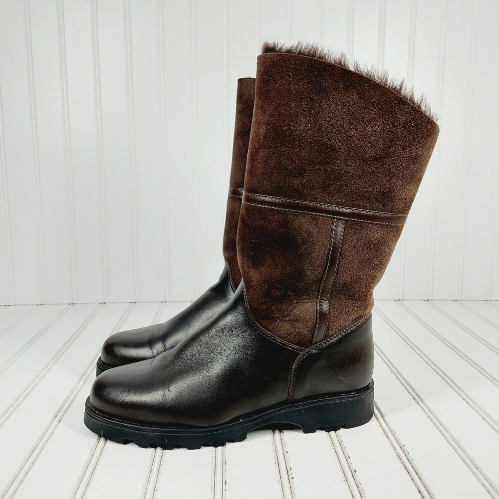 LA CANADIENNE Women's Brown Suede Leather Shearling Winter Boots K316